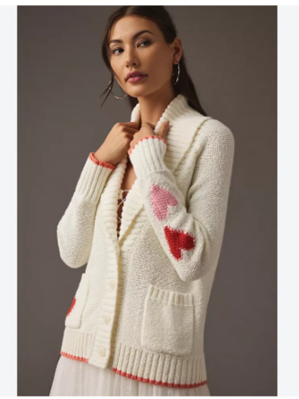Anthropologie Maeve Heart Cardigan in Ivory with Hearts Detail – Size Small - Picture 2 of 11
